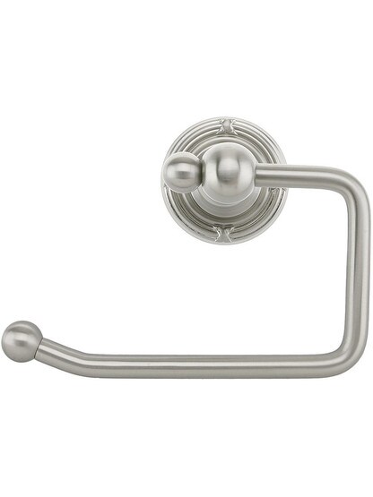 Brass Swinging Toilet-Paper Holder with Ribbon and Reed Rosette in Satin Nickel.